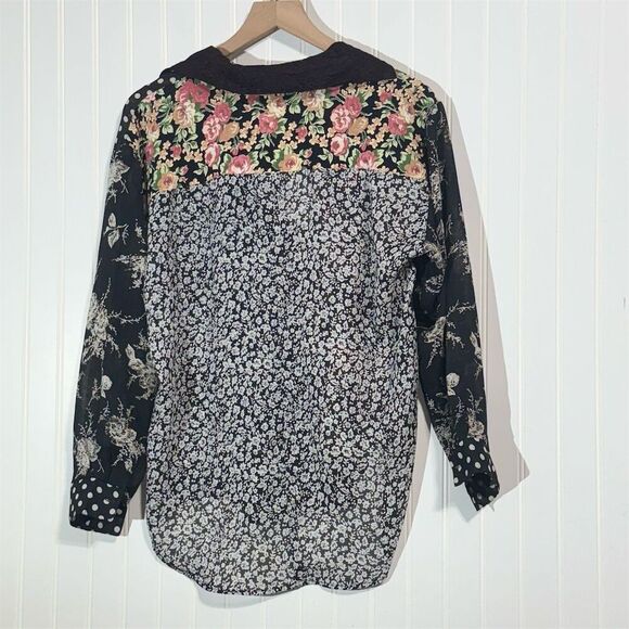 VTG Express 90s Patchwork Blouse Sheer Floral Polka Dot Grunge Indie Sleaze S - Picture 3 of 10